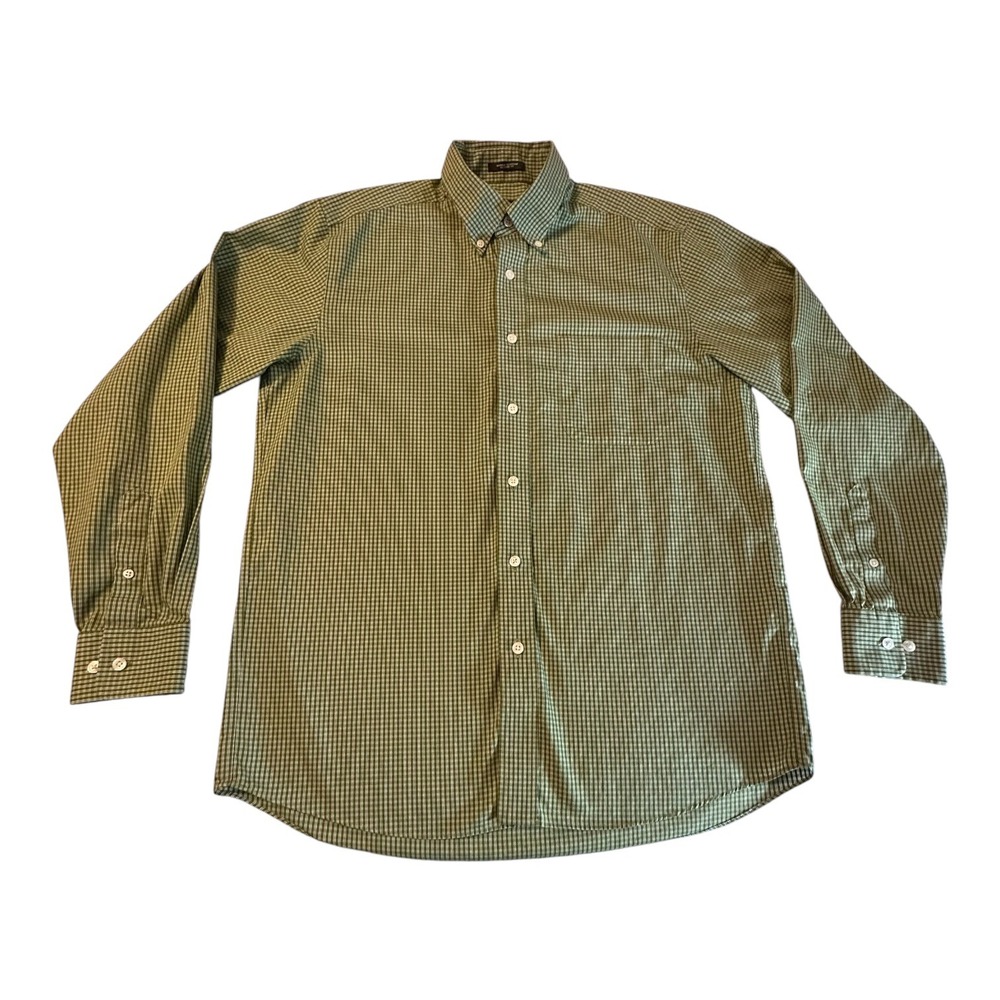 Eddie‎ Bauer Button Down Shirt Mens Medium Green Check Relaxed Fit Cotton
